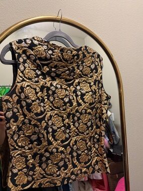 Valentino Black and Gold Floral Brocade Sleeveless Top